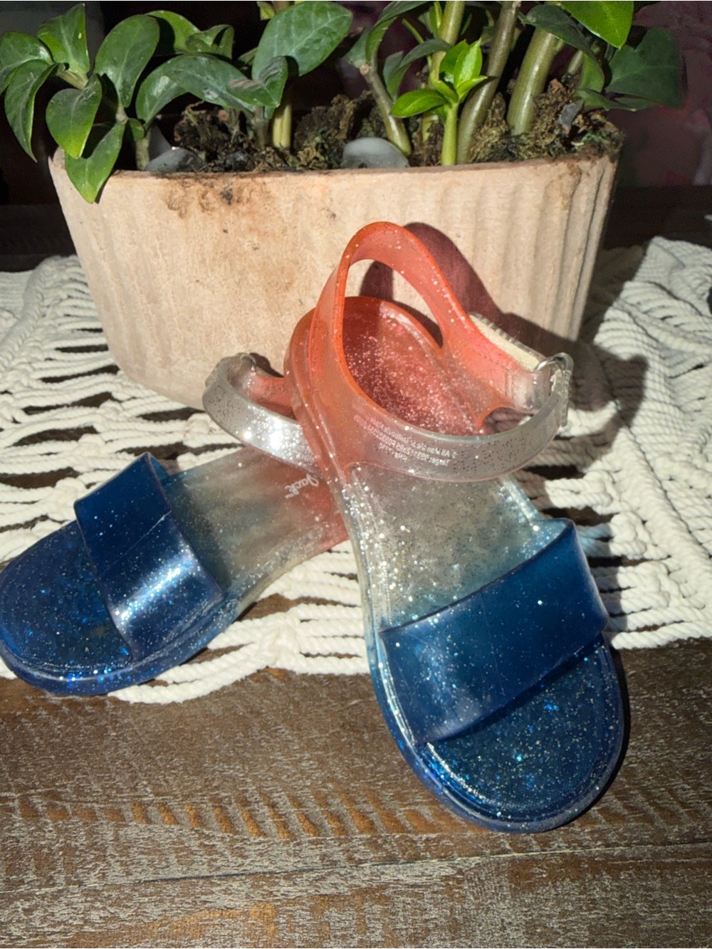 Kids Glitter Jelly Sandals - Blue and Pink